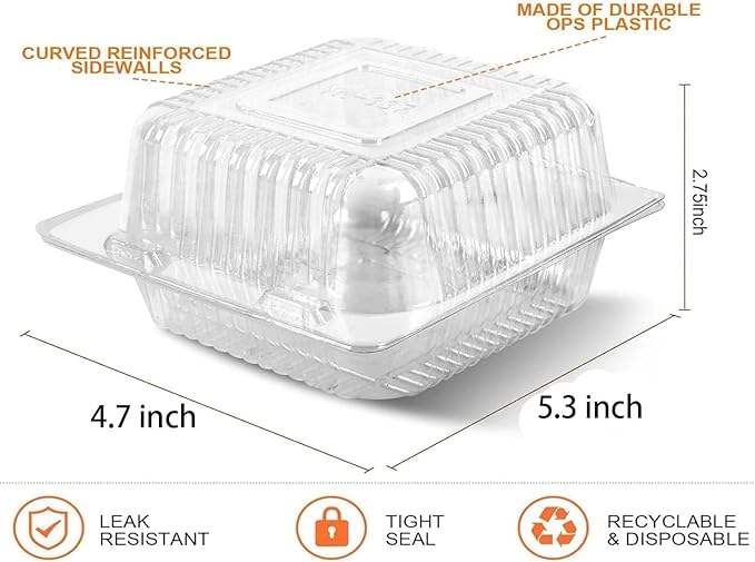 Clear Plastic Takeout Containers, clear Plastic square Hinged Food Containers with LIDS, Disposable Clamshell Dessert Containers