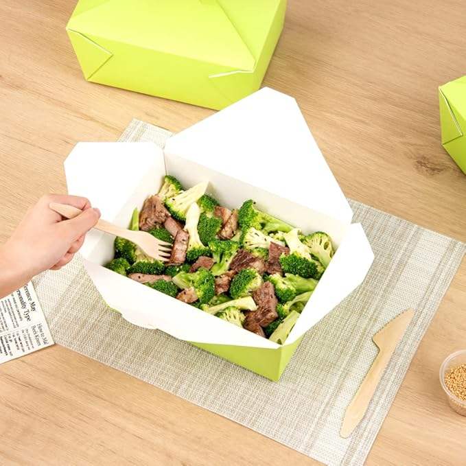 Box - Label Lock Closed Heat Resistant Green Disposable Lunch Box Oil Resistant to Hot and Cold Foods Food Box