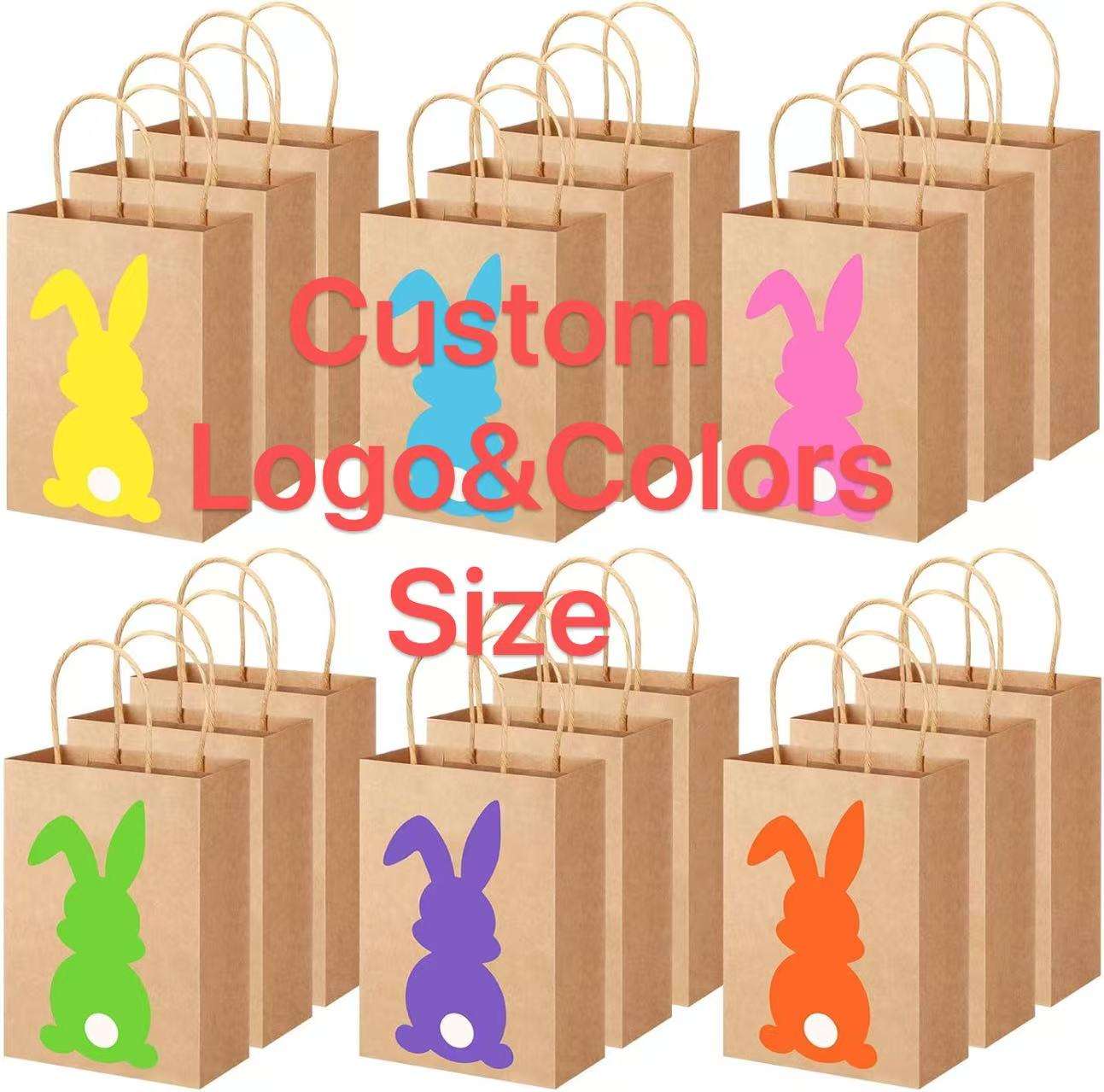 Easter Gift Bags in Bulk-various Kraft Paper Gift Bags with Handles Featuring Rabbit Prints-festive Gift Bags for the Occasion