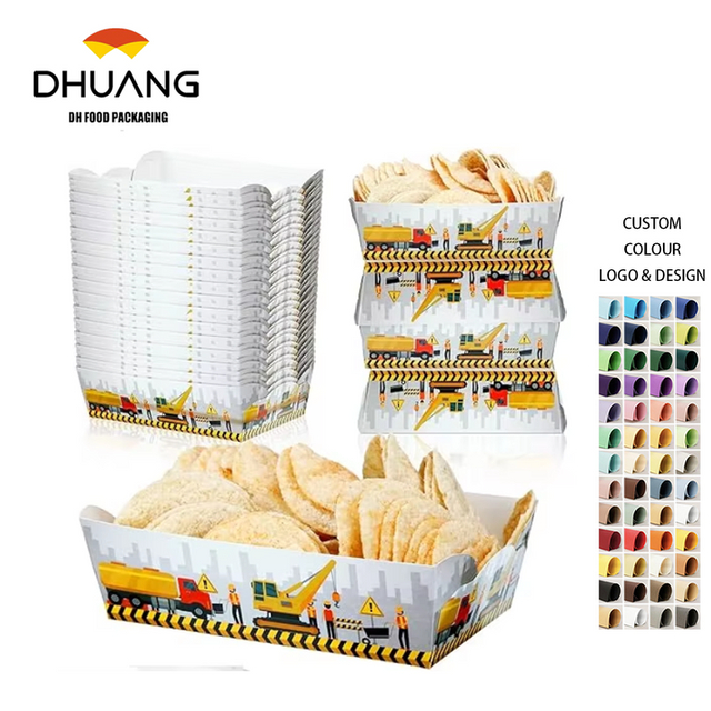 Packs Disposable Construction Decoration Birthday Party Paper Food Service Tray Licensed Food Paper Boat (Construction)