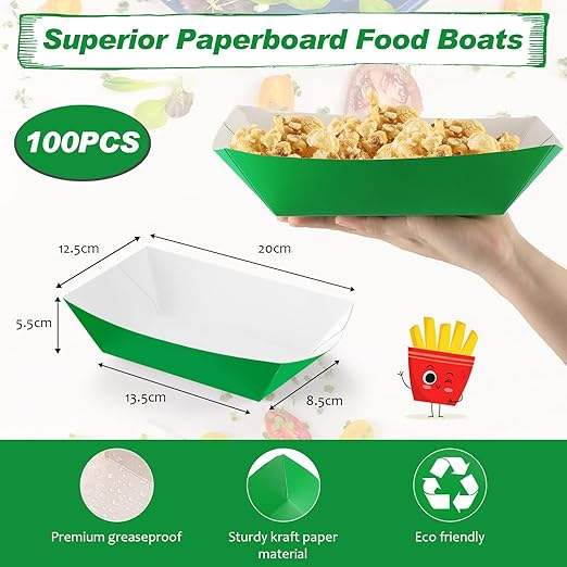 3-pound Paper Food Trays Disposable Nachos Trays Burritos Licensed Christmas Party Supplies Kraft Paper Boat (Green)
