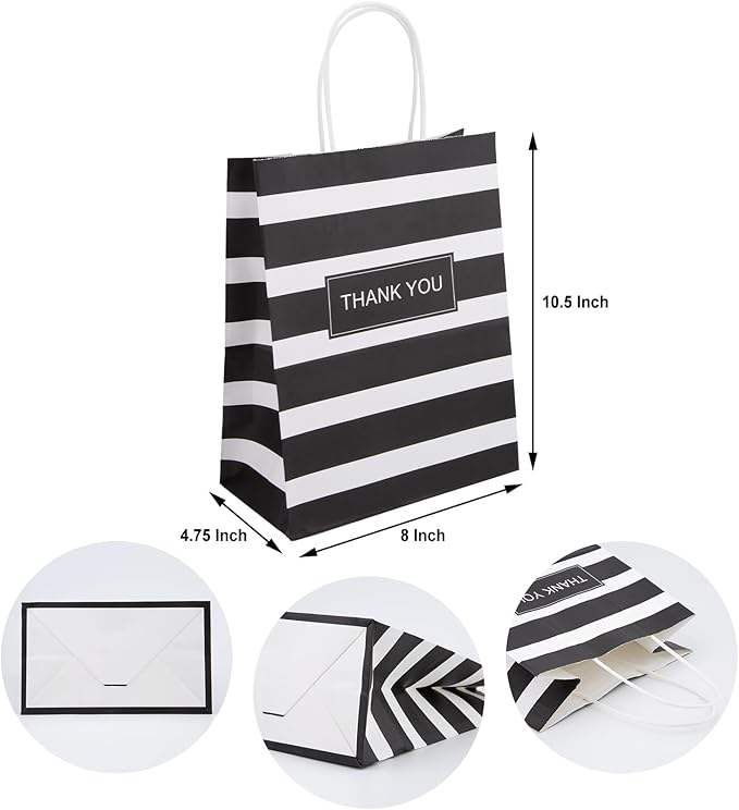Gift Shopping Striped Black Paper Retail Party Boutique Grocery Store Custom Paper Bags