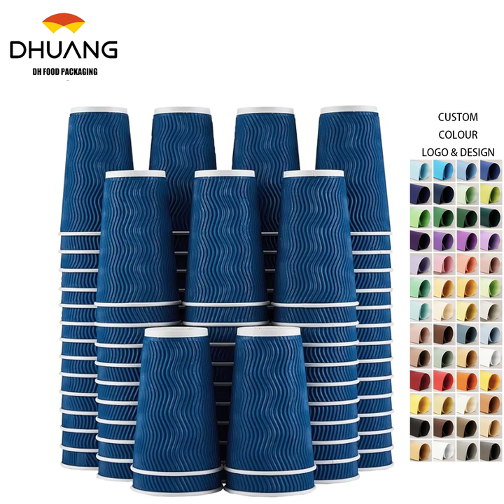 Navy Blue Disposable Coffee Cups Insulated Corrugated Paper Corrugated Wall Cups for Hot or Cold Drinks Coffee Cup
