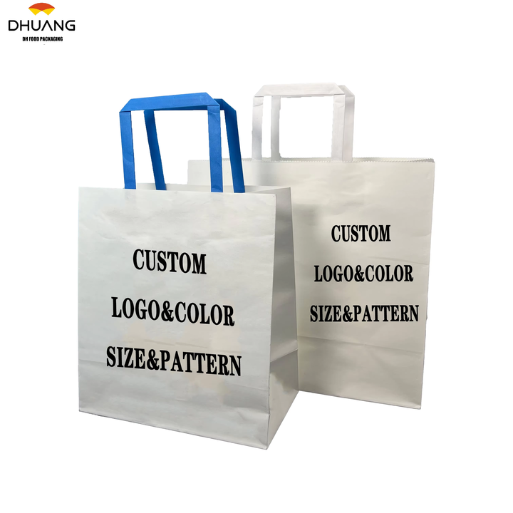 Recyclable Brown Paper Bag with Rope Handle Custom LOGO Gift Wrap Flat Handle Kraft Paper Shopping Bag
