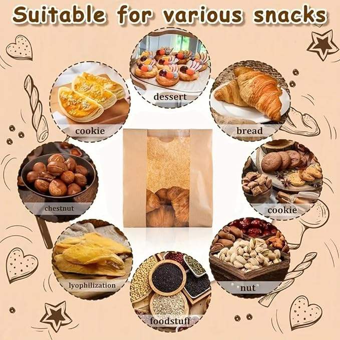 50 Pack Paper Bread Bags for Homemade Bread Sourdough Bakery Bags With Window Custom Bread Bags