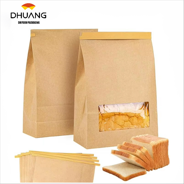 Toast Bag with Window Brown Paper Bagel Bread Bag for Sandsich Cookies Custom Bread Bags