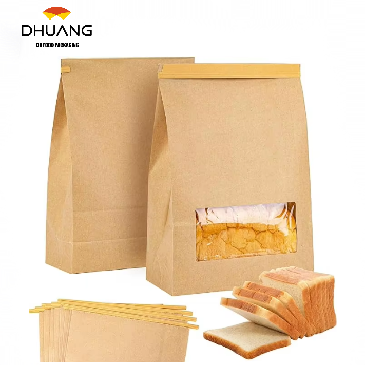 Toast Bag with Window Brown Paper Bagel Bread Bag for Sandsich Cookies Custom Bread Bags
