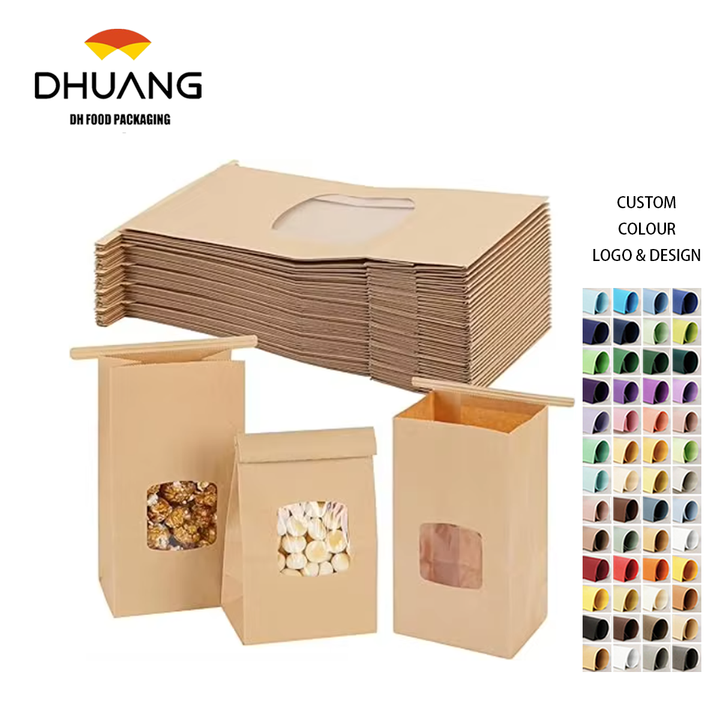 Small Kraft Paper Bread Bags with Window Tin Tag Cookie and Pastry Bags for Food Packing for Logo Promotion CUSTOM Bread Bags