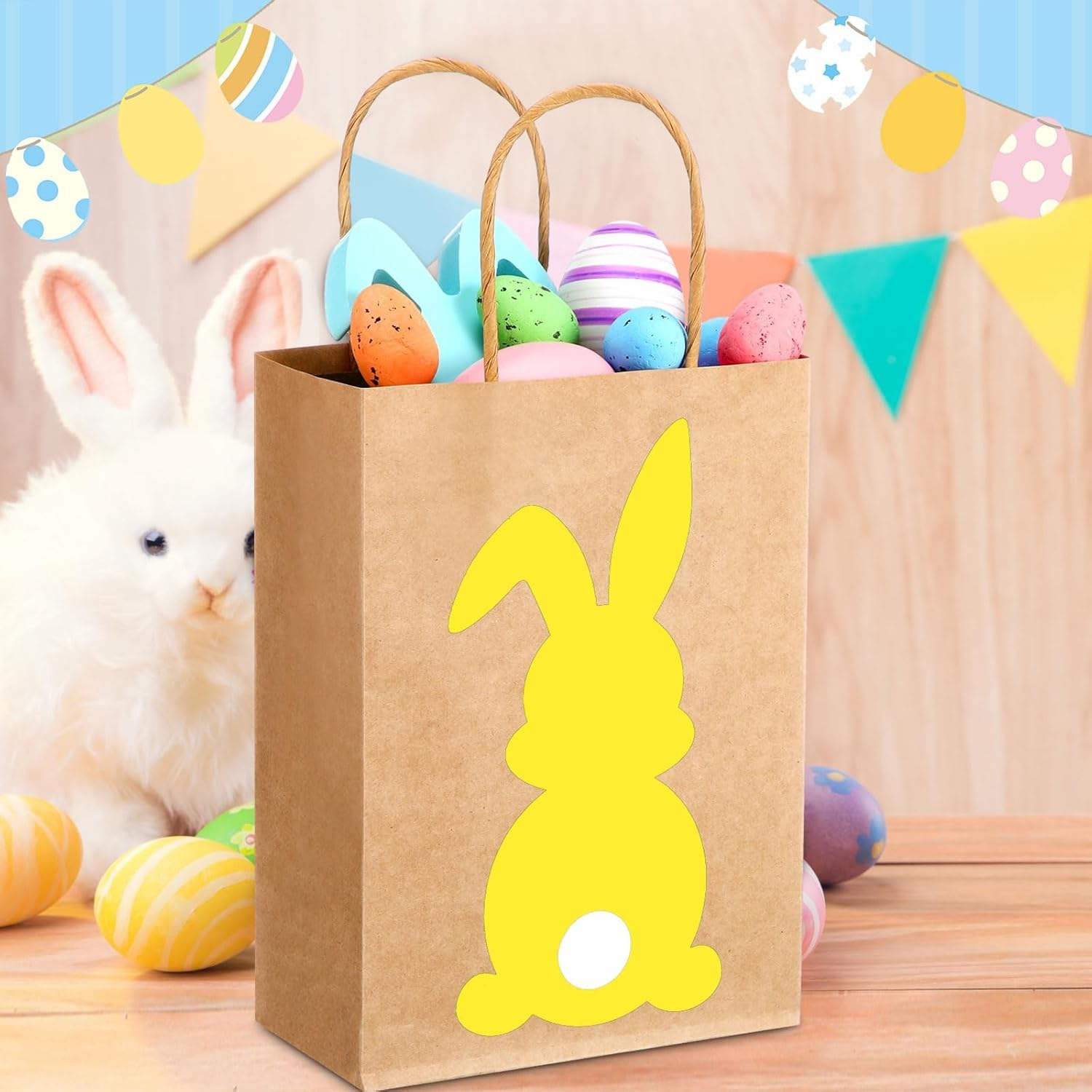 Easter Gift Bags in Bulk-various Kraft Paper Gift Bags with Handles Featuring Rabbit Prints-festive Gift Bags for the Occasion