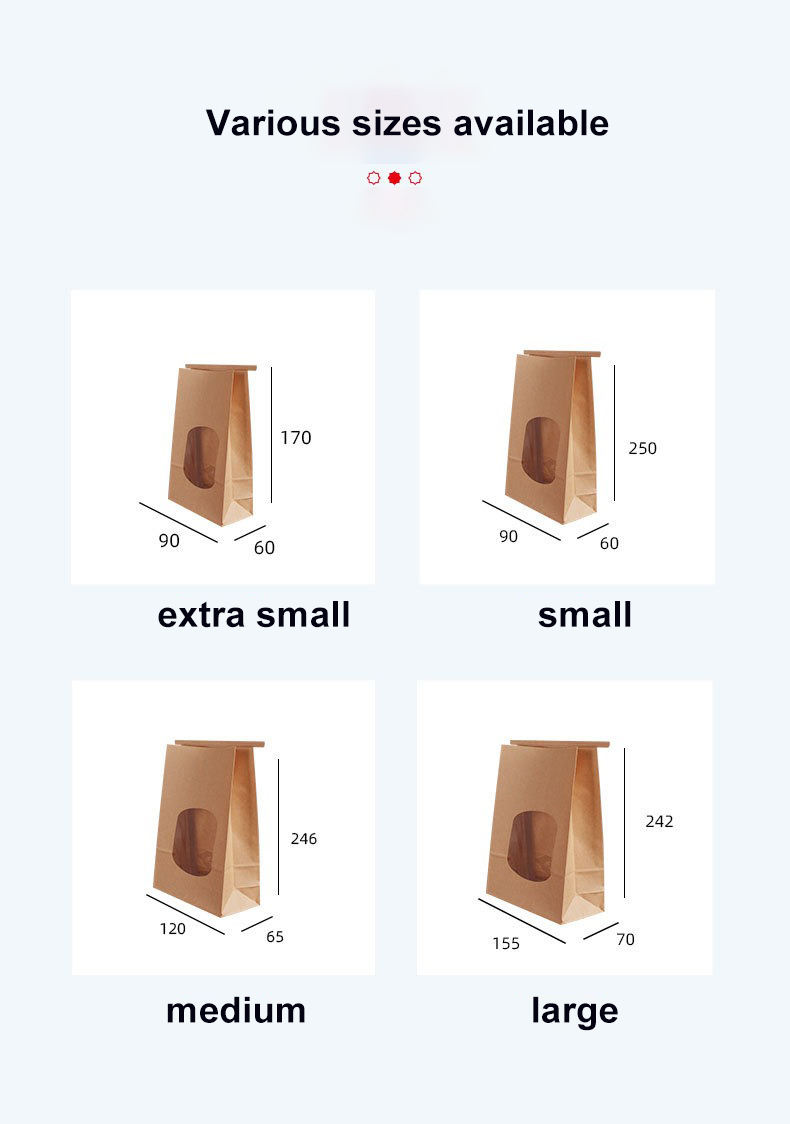 Customized Various Size Wire sealed Kraft Paper Bread Bag Brown White Toast Bag with clear Window Custom Bread Bags