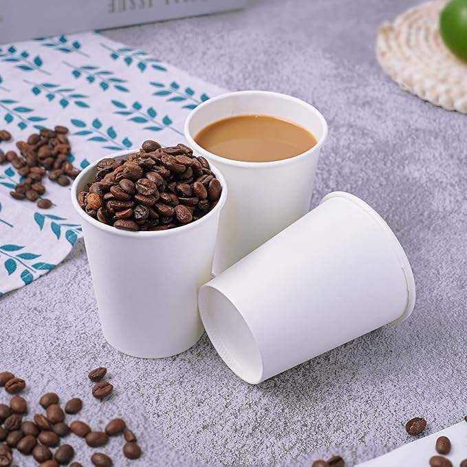 8 oz Disposable White Paper Coffee Cups Hot/Cold Beverage Drinking Cups for Parties Picnics Travel Events