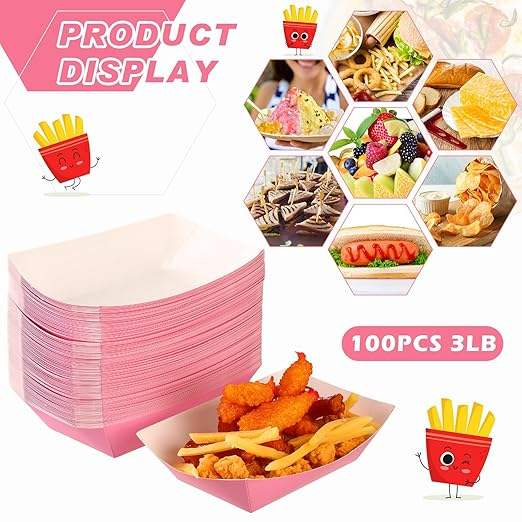 3-pound Paper Food Trays Disposable Nachos Trays Burritos Licensed Christmas Party Supplies Kraft Paper Boat (Pink)