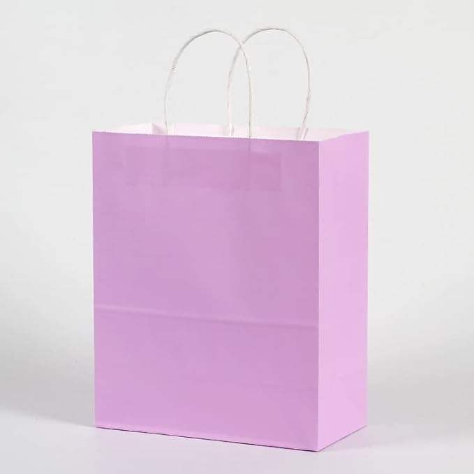 Medium Kraft Paper Gift Bags with Handles-Pastel Purple Offset Printed Logo Recycled Materials for Crafts