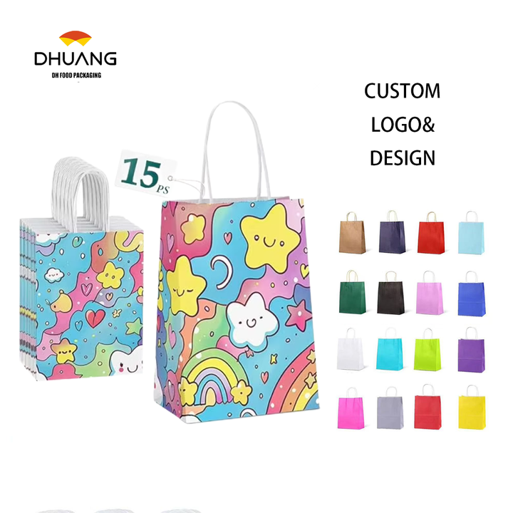 Gift Bag Paper Bag with Handle Party Birthday Wedding Small Paper Shopping (Rainbow Stars) Custom Paper Bags