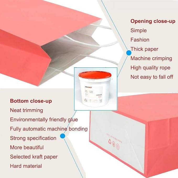 Coral Pink Large Kraft Paper Bag with Handles Recycled Materials Offset Printing for Logo for Crafts or Gifts