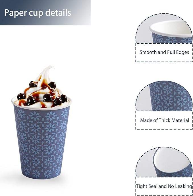 Navy Floral Disposable Paper Cups for Hot/Cold Beverages Stylish Coffee Cups for Parties Picnics Travel Events