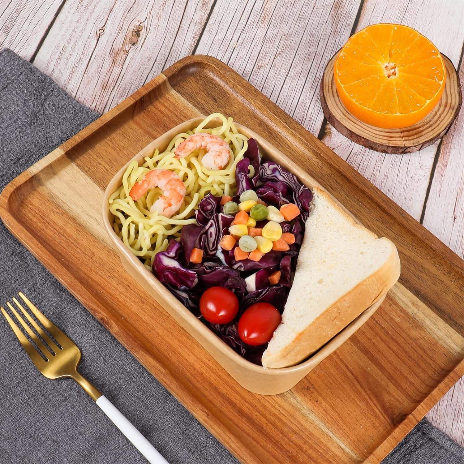 Disposable Serving Container Rectangular Paper Bowl with Lid for Salad Sandwich Cookies