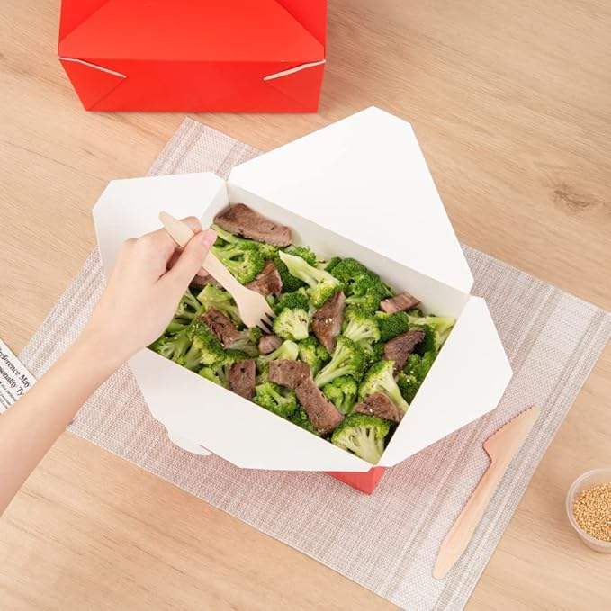 Disposable Lunch Box with Lockable Label Heat-resistant Red Paper Surface Oil-resistant Heat-proof and Cool-proof for Food Box