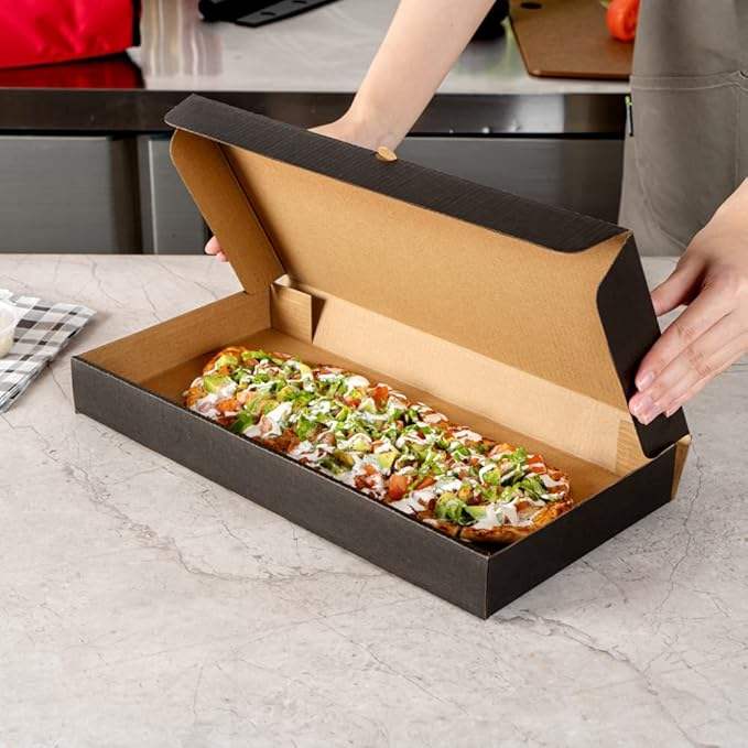 Disposable Takeaway Box Sturdy Corrugated Black Kraft Paper Pizza Box - Label Lock Custom Pizza Boxs