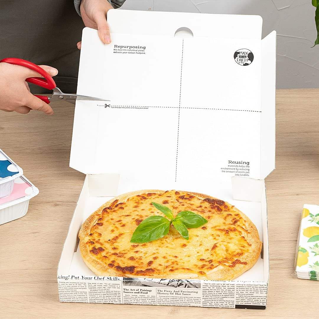 Corrugated Takeout Box - Newsprint and White Paper Takeout Box Oil Resistant Disposable Custom Pizza Boxs