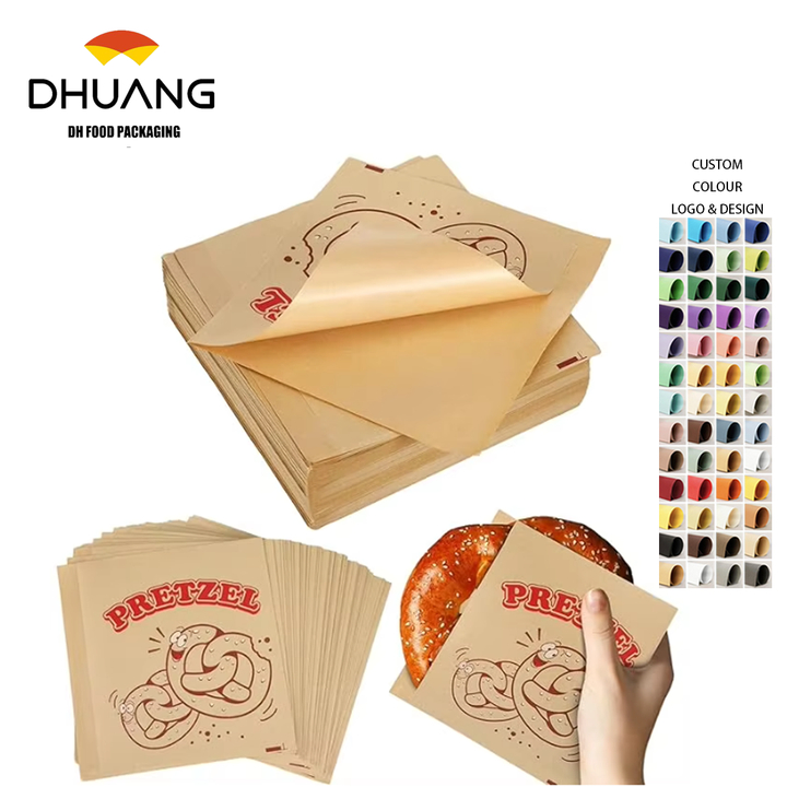 Double Open Pocket Greaseproof Packaging Paper Bag for Sandwich Wrap for Snacks Food Biscuits Chocolates Oil-proof Paper Bag