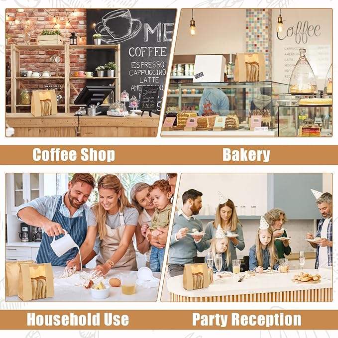 Kraft Bread Bag with Window for Wrapping Toast Croissants Bagels Doughnuts Food Safe Bakery Bags Laminated Custom Bread Bags