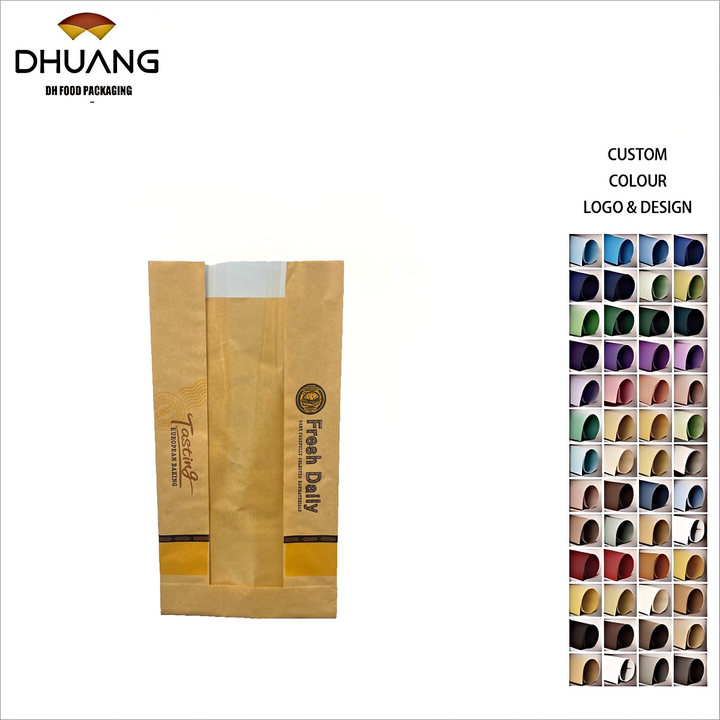 Bring Your Own logo Custom Bread Kraft Paper Bag with clear Window Toast Paper Bag Oil-proof Paper Bag