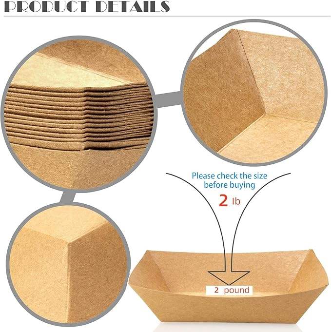 Kraft Paper Food Tray, Disposable Serving Tray for Snack Hot Dog BBQ Popcorn Party Food Trays