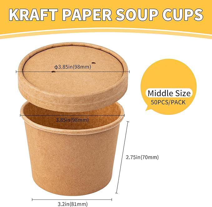 Paper Soup Bowl Soup Containers Disposable and Biodegradable Cups for Hot Drinks and Ice Cream CUSTOM Paper Cup