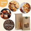 Kraft Paper Bag Clear Window Tin Label Lock for Storing Cookies Rustic Brown Sturdy Moisture-Air Protected Custom Bread Bags
