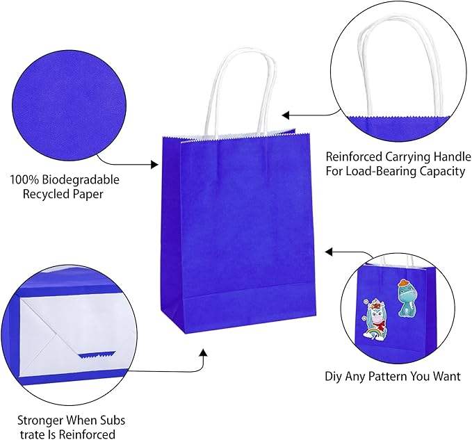 Jewel Blue Paper Bag Loose Birthday Gift Lunch Party and Candy Bag for Special Occasions Shopping Bag