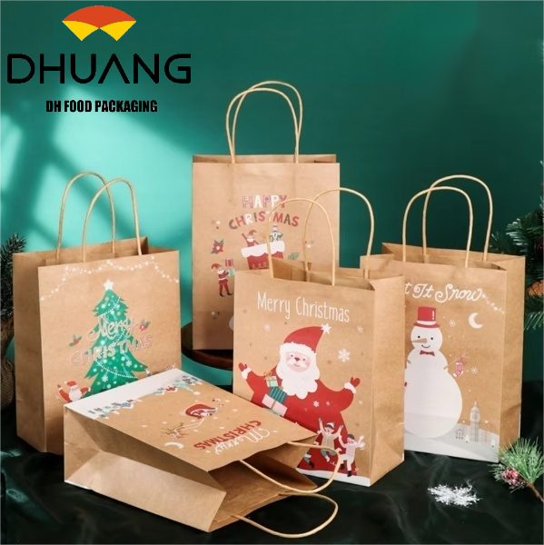 In Stock Christmas Kraft Paper Bag for Candy Apple & Food Gift Packaging Enhanced with Flexo Printing Customizable Logo