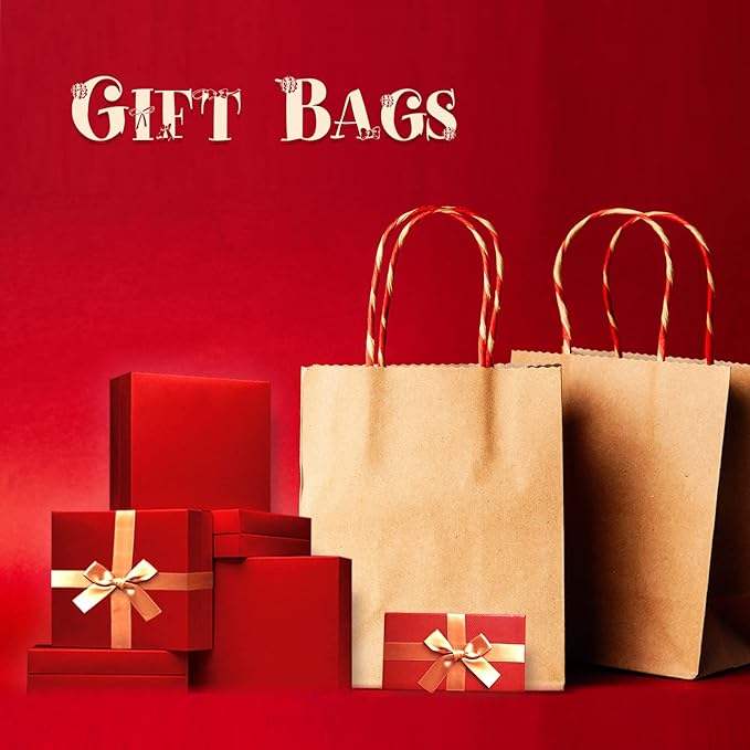 Gift Bags Brown Kraft Paper Bags Handle Bulk Take-out Grocery Retail Shopping Businesses and Parties