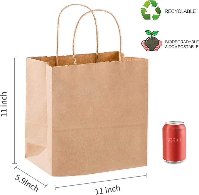 Gift Bags Brown Kraft Paper Bags Handle Bulk Take-out Grocery Retail Shopping Businesses and Parties