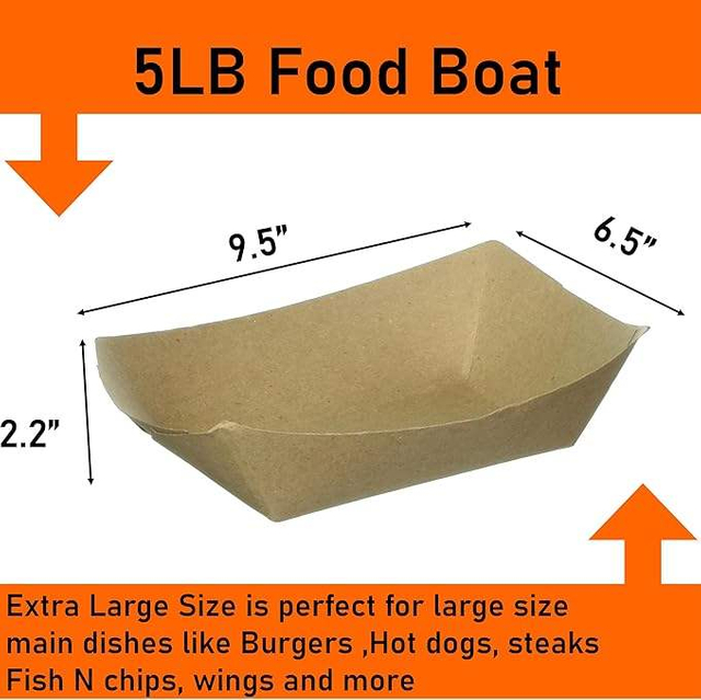 Food Tray Kraft Paper extra Large (5 Lb) Disposable Recyclable Service Ship Condiments Grease Resistant