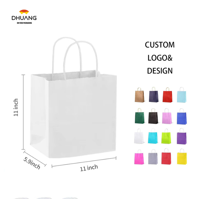 Gift Bags White Kraft Paper Bags Handle Bulk Take-out Grocery Retail Shopping Businesses and Parties