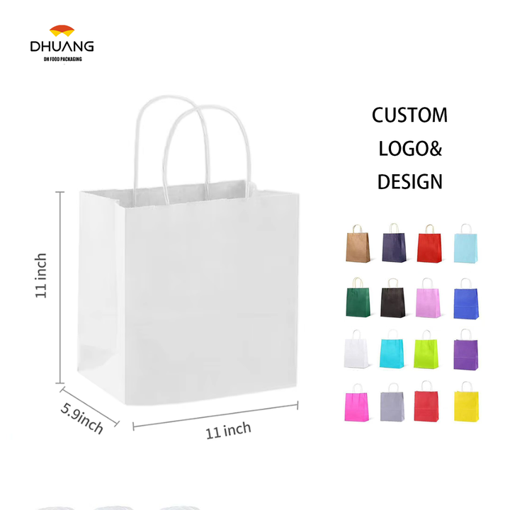 Gift Bags White Kraft Paper Bags Handle Bulk Take-out Grocery Retail Shopping Businesses and Parties