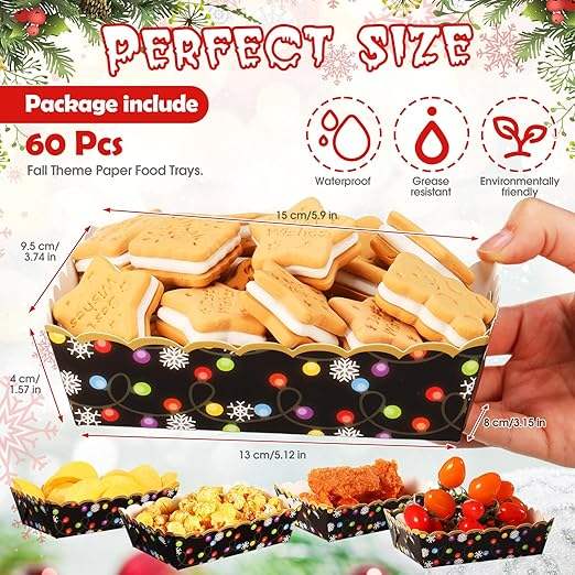 Paper Food Trays Christmas Plaid Lights Disposable Nachos Popcorn Hot Dogs Holiday Party Supplies (lively, Colorful)