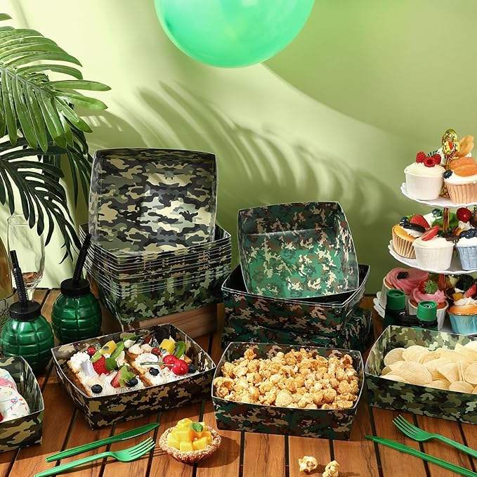 Large Food Paper Trays, 5 lb Deer Corn Chip Boat, Suitable for Children's Parties, Camo Themed Party Supplies (camo)