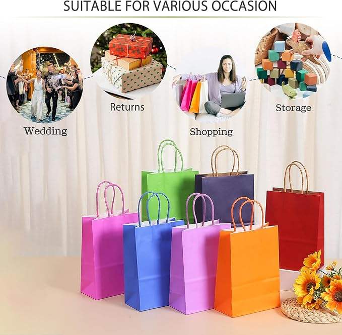 Customizable Large Kraft Paper Bags with Handles Yellow for Food Clothing Packaging and Promotion Custom Logo Shopping Bag