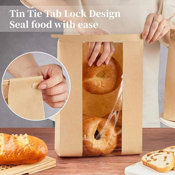 50 Windowed Bread Bags for Sourdough Sandwich Cookies with Tin TAB Lock Custom Bread Bags