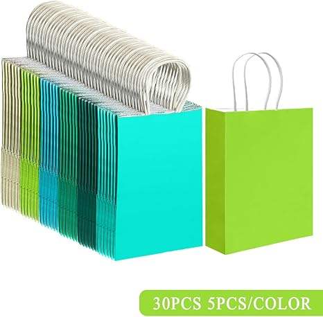 Small Kraft Paper Gift Bag with Handles Different Green Colors Multiple Uses with Custom Logo Shopping Bag