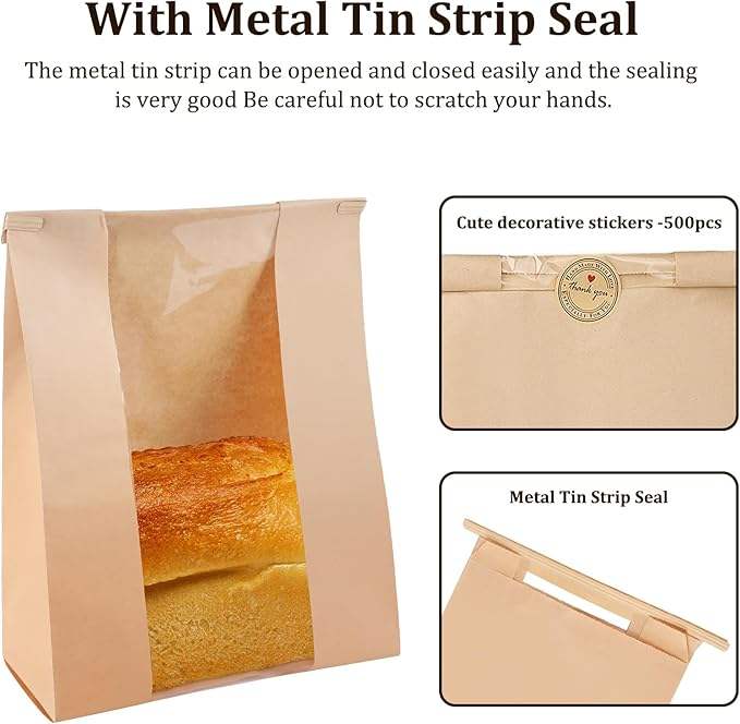 Bread Paper Bag with Window Wire Edge Suitable for Bread Food Storage Bags Biscuits Snacks Custom Bread Bags