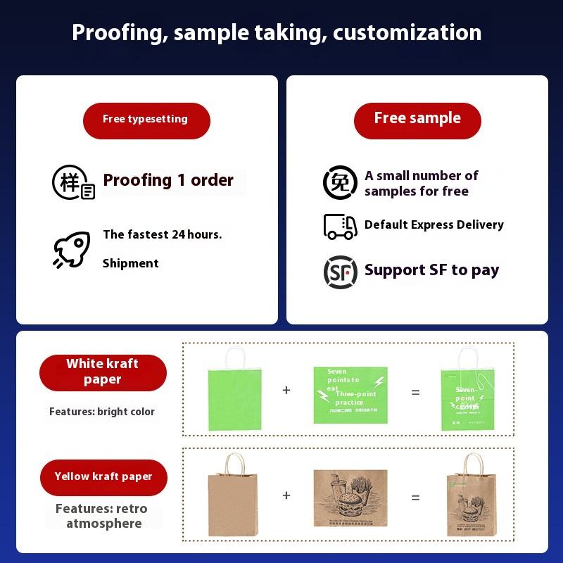 Custom Advanced Sense Disposable Kraft Paper Tote Bag for Food for Milk Tea Takeaway Packaging Shopping & Gift Art Storage