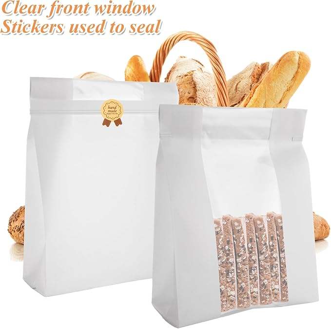 Beautifully Crafted Brown Window Paper Bag Charming Tin Tag Lock for Freshly Baked Cookies Crunchy Snacks Custom Bread Bags