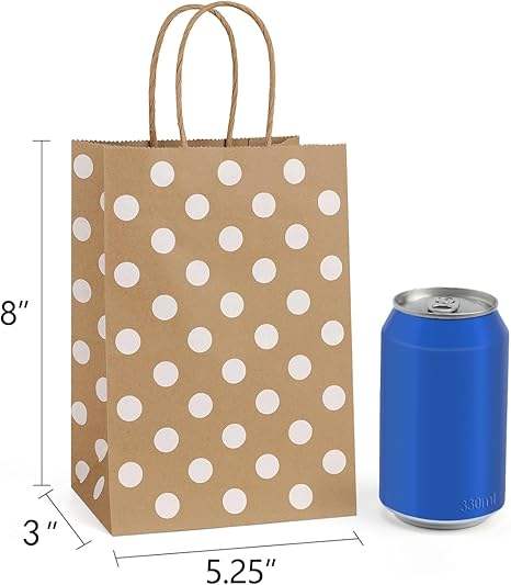 25 Brown Dot Gift with Handles Recyclable Kraft Paper Bags Shopping Bags Party Bags