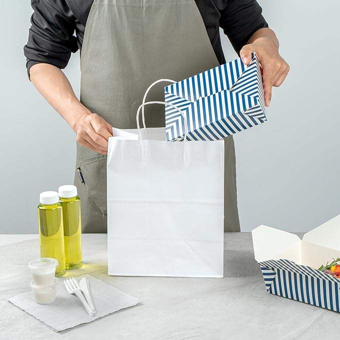 Durable 71 oz Disposable Striped Blue and White Paper Food Container for Takeout-Quality Paper Boxes Food Box