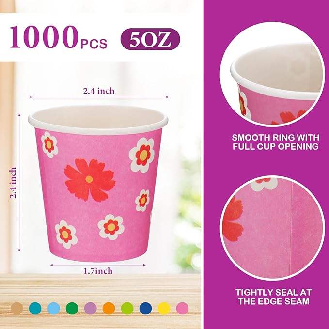1000 4-ounce Mini Paper Cups Mouthwash Cups Disposable Coffee Cups Picnics, Parties, Barbecues, Travel Events, 10 Colors