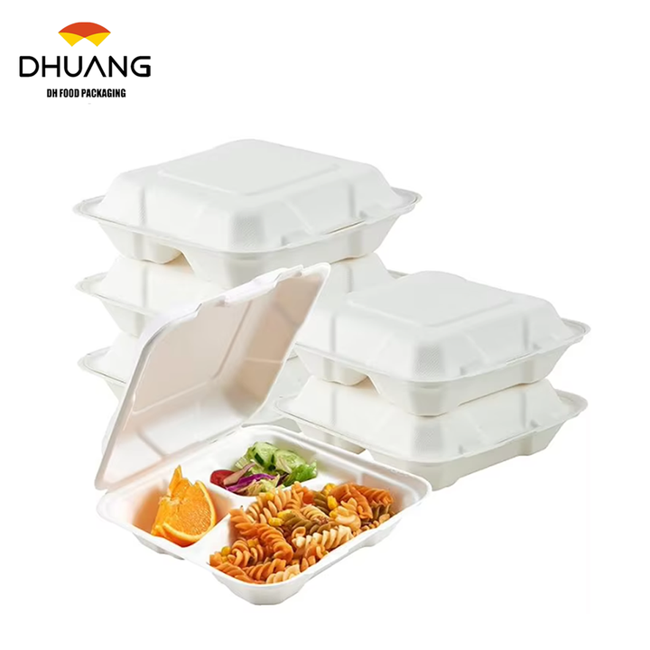 Disposable 3-Compartment Heavy-Duty To-Go Boxes Clamshell Take Out Food Containers Made of Paper & PET Food Box Food Box