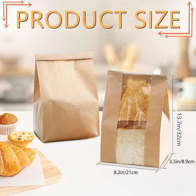 Bread Bag with Window Brown Paper Sourdough Toast Packaging Storage Food Bag Label Seal Sticker CUSTOM Bread Bags